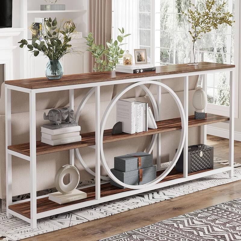 70.9" Extra Long Console Table Sofa Table Behind Couch with Wood Storage Shelves Metal Frame for Entryway/Living Room/Hallway