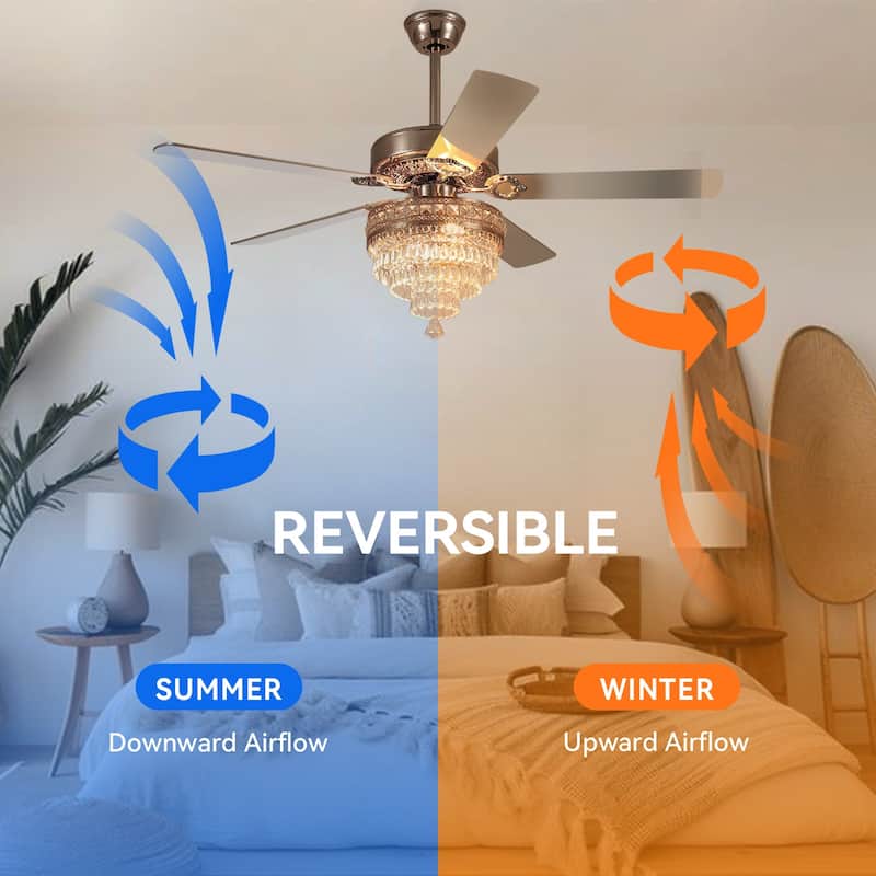 52" or 62" Crystal Ceiling Fan with Lights, Chandelier Ceiling Fans Lights with 6-Speed, APP Control, Dimmable, Timer
