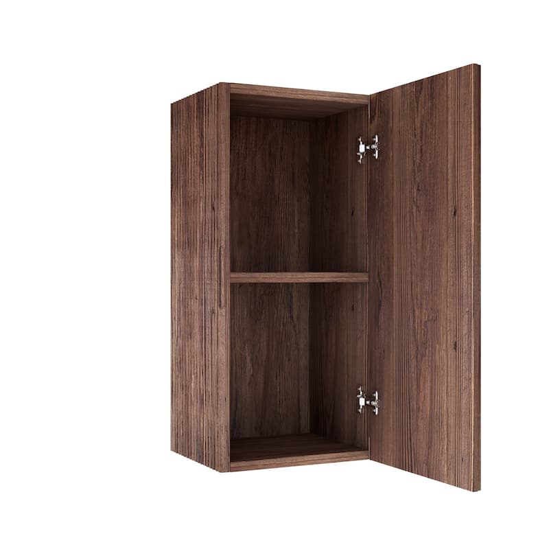 Wall-Mounted Floating Bathroom Vanity Side Cabinet with Door and Shelf, Retro Walnut Striped Design, Soft Close Damper