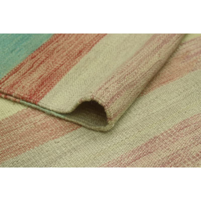 Sun Faded Flatweave Jaan Blue/Rust Rug - 6'5" x 9'8"