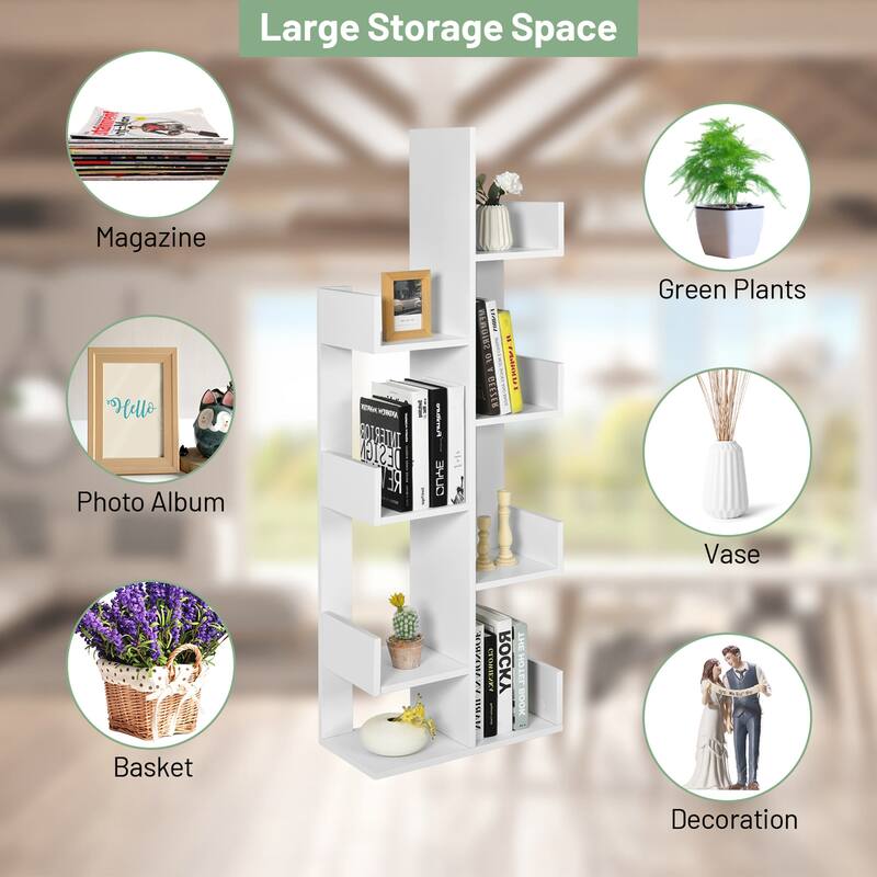 Gymax 8-Shelf Bookcase Modern Tree Bookshelf Storage Decor - 20''x 10'' x 57''
