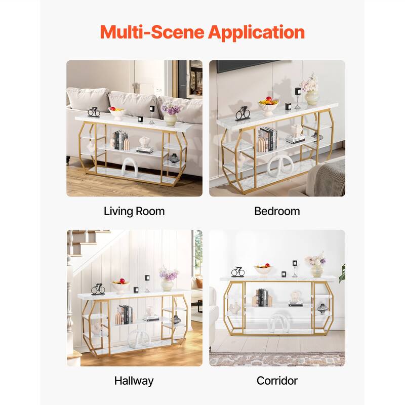 Modern 3-Tiers Faux Marble Console Table