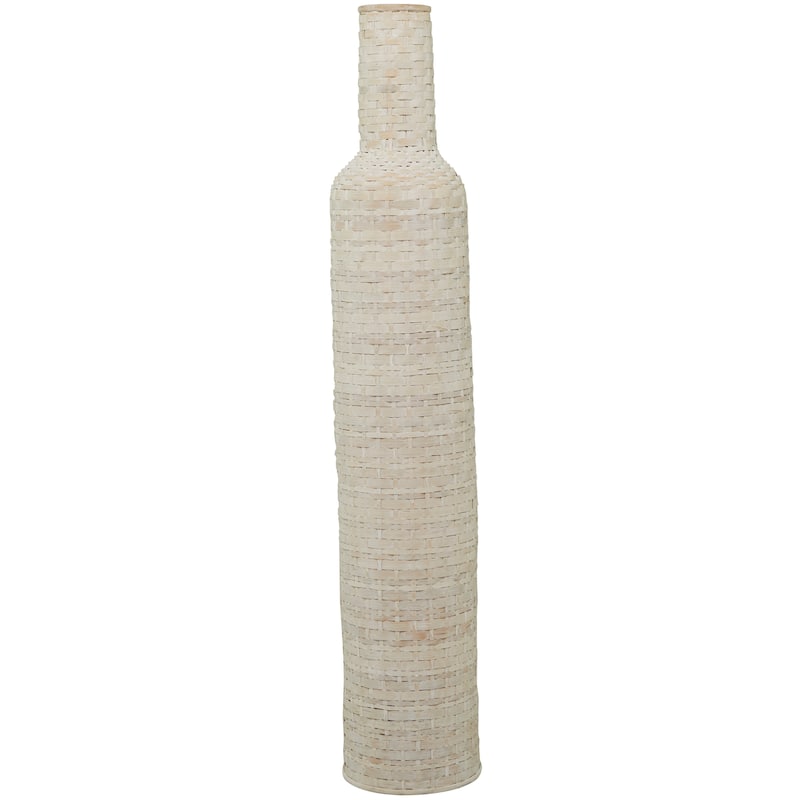 Intricately Woven Tall Bamboo Wood Floor Vase - White or Brown