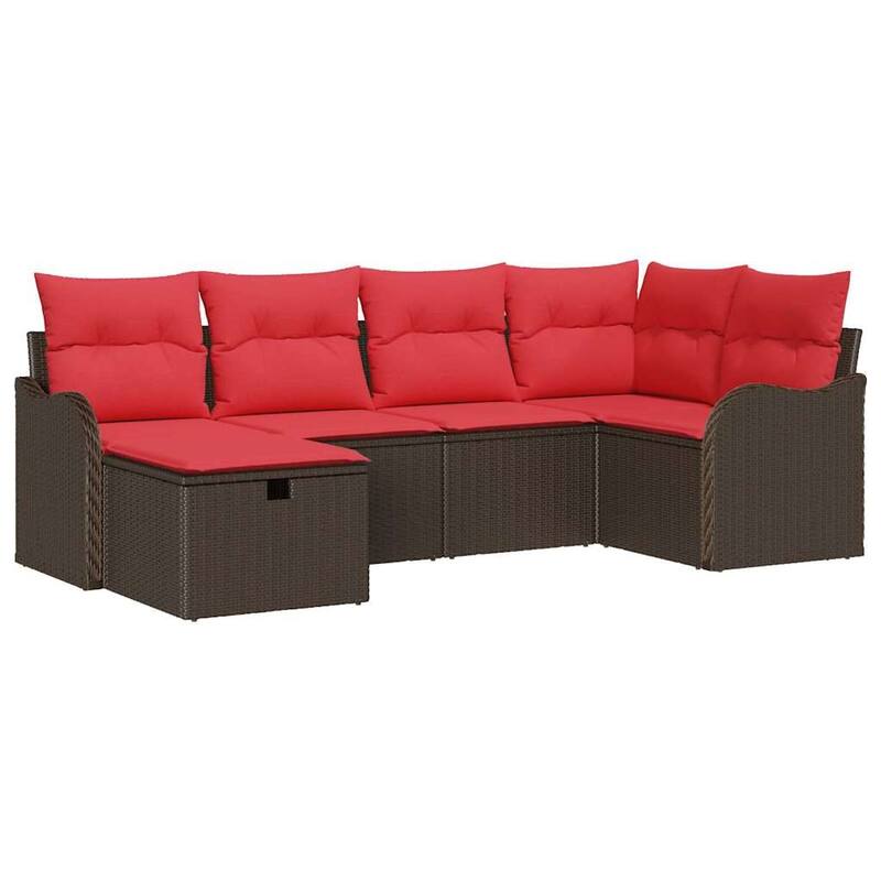 vidaXL 6/7 Garden Sofa Set with Cushions Black/Brown/Grey Poly Rattan - 91.5 x 48.2 x 27.2