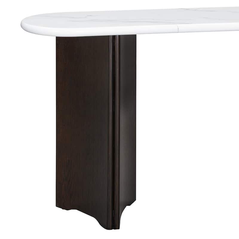 Rustic Sofa Table Narrow Console Table with Oval Faux Marble Top