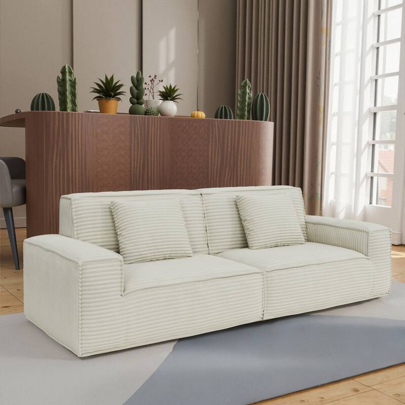 Anmytek Extra Large Plush 106.3-Inch Modern Striped Fabric Vacuum-Compressed Sofa - Full Sponge High Rebound Beige