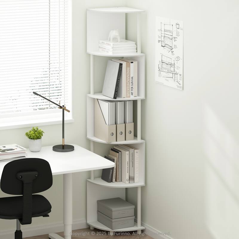Furinno Basic 5-Tier Zigzag Corner Multipurpose Standing Shelf, Amber Pine/Black