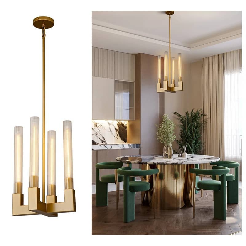 KAYLA 12-Light Candlestick Chandelier, Modern Chandelier with Glass Shade, Retangular Luxurious Ceiling Pendant Light