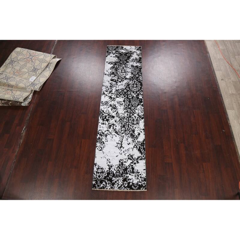 Wool/ Silk Distressed Abstract Oriental Staircase Runner Rug Handmade - 2'8" x 10'5"