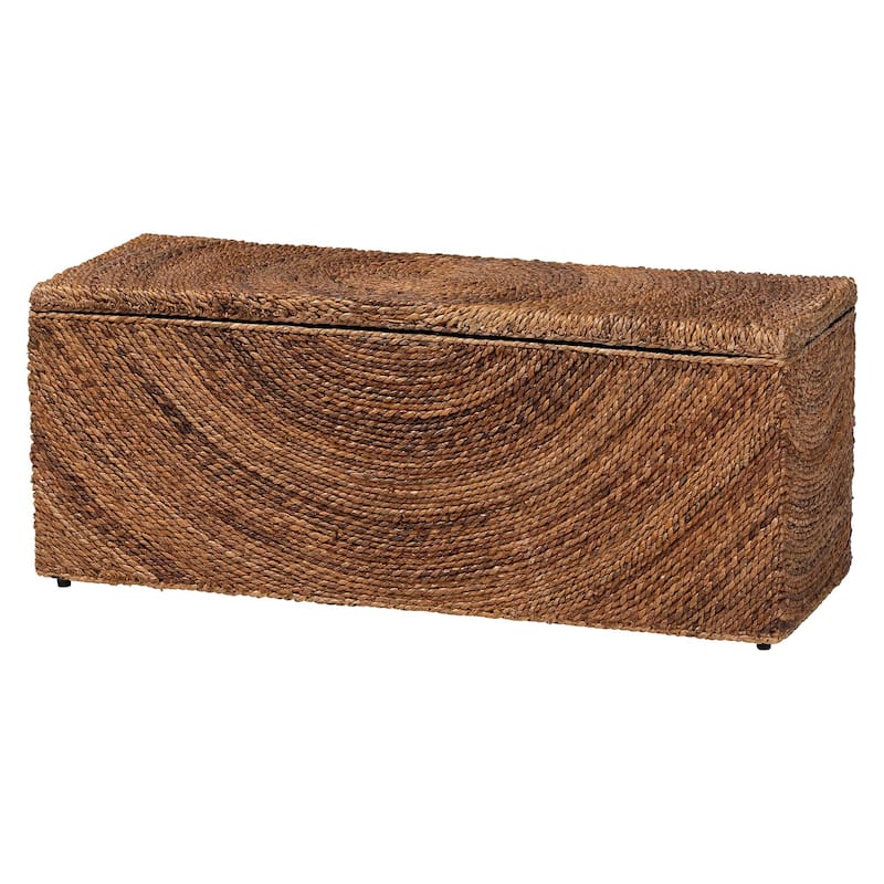 Verino Handwoven Seagrass Storage Bench with Removable Lid - Rustic Wicker Trunk Chest for Entryway, Living Room, or Bedroom - Natural Brown, Espresso Brown
