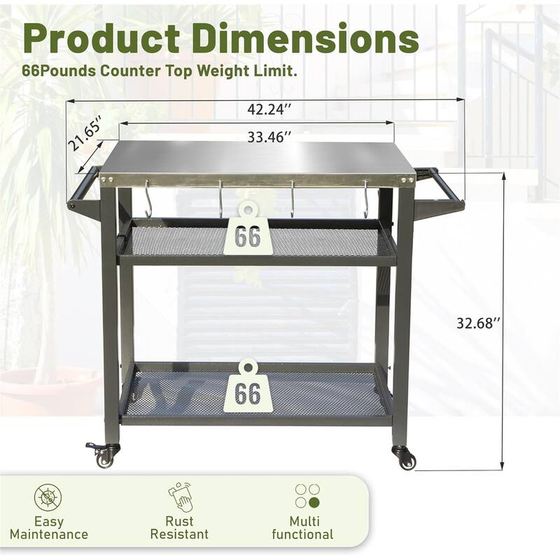 3-Shelf Outdoor Grill Table, Grill cart with Wheels, Outdoor Pizza Oven and Food Prep Table