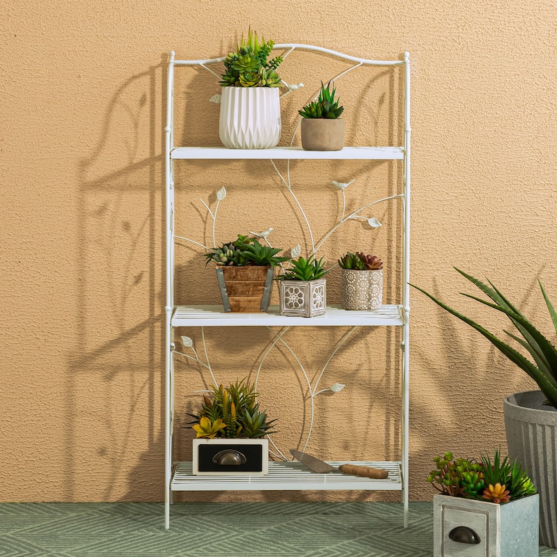 Glitzhome Multifunctional 3 or 4-Tiers Metal Plant Shelving Planter Stands Flower Pot Shelf One-step Fordable Design