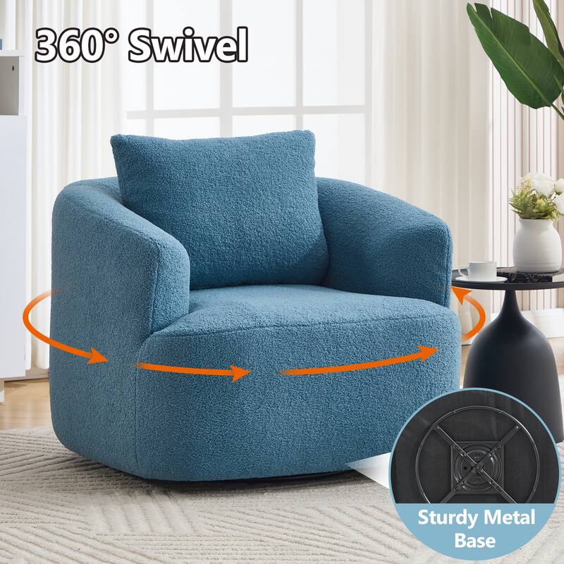 Swivel Round Sofa Chaise, Upholstered Sofa Chair with One Soft Pillow, Single Sofa with Adjustable Pillow - Blue
