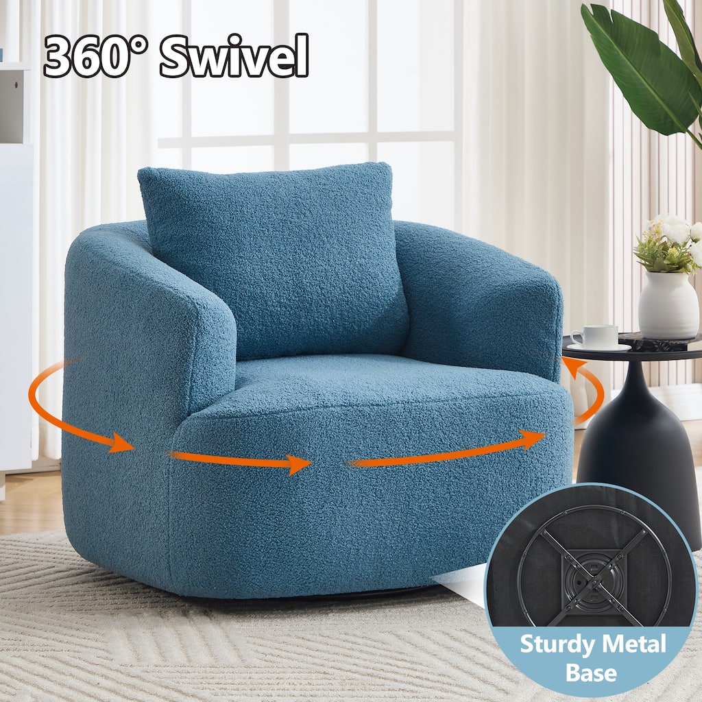 Swivel Round Sofa Chaise, Upholstered Sofa Chair with One Soft Pillow, Single Sofa with Adjustable Pillow