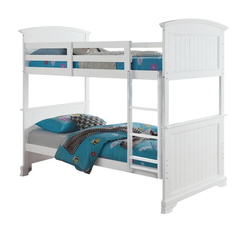 Transitional Twin Full Bunk Bed with White Finish and Plank Design