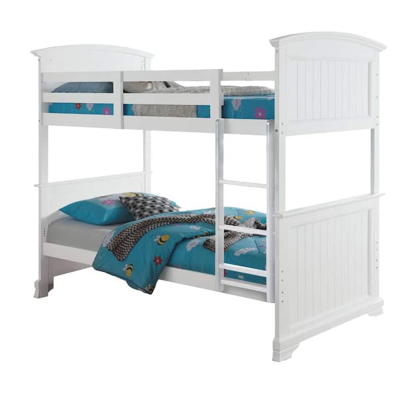 Twin Full Bunk Bed with White Finish and Plank Style Design