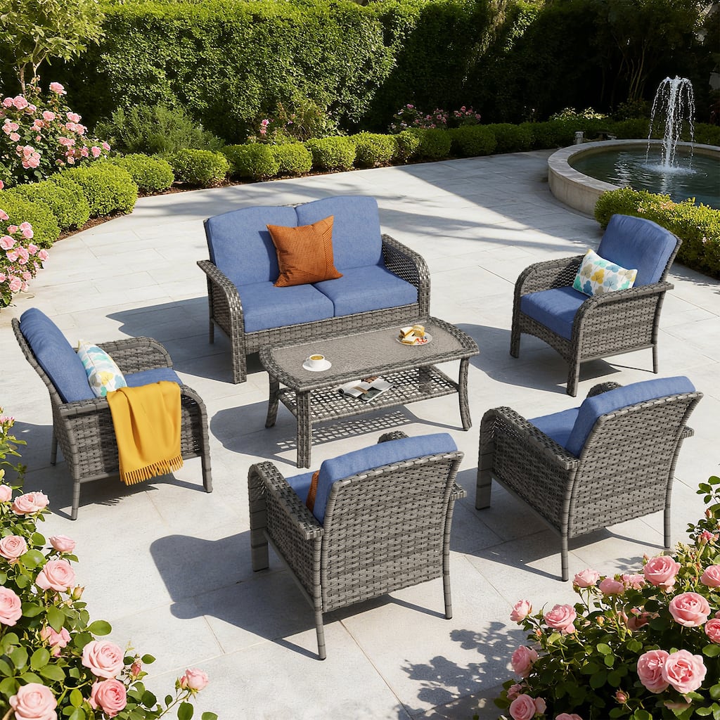 XIZZI 6-Piece Outdoor Wicker Patio Furniture Chairs Set with Coffee Table