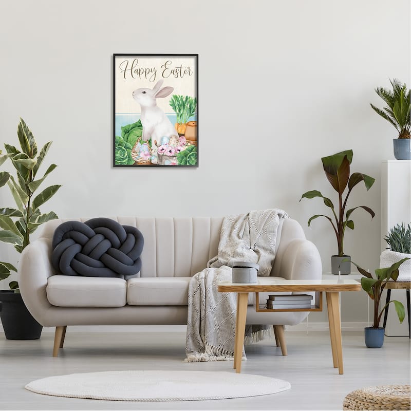 Stupell Happy Easter Bunny Rabbit Greens Eggs Basket Framed Wall Art - Green