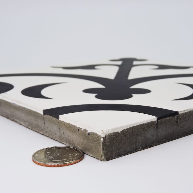 Nador Handmade Cement Tile, 8''x8'', White-Black (Morocco)
