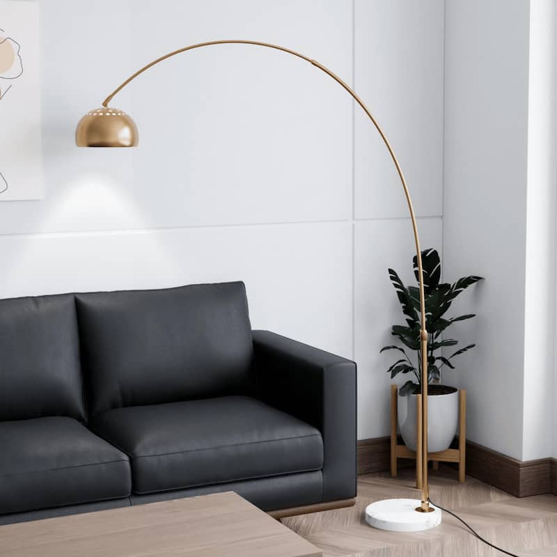 Floor Lamp with White Marble Base and Metal Lamp Shade Arco Collection - 76"