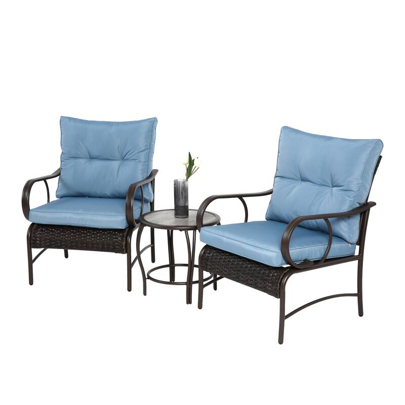 3-Piece Modern Rattan Patio Conversation Set with Coffee Table
