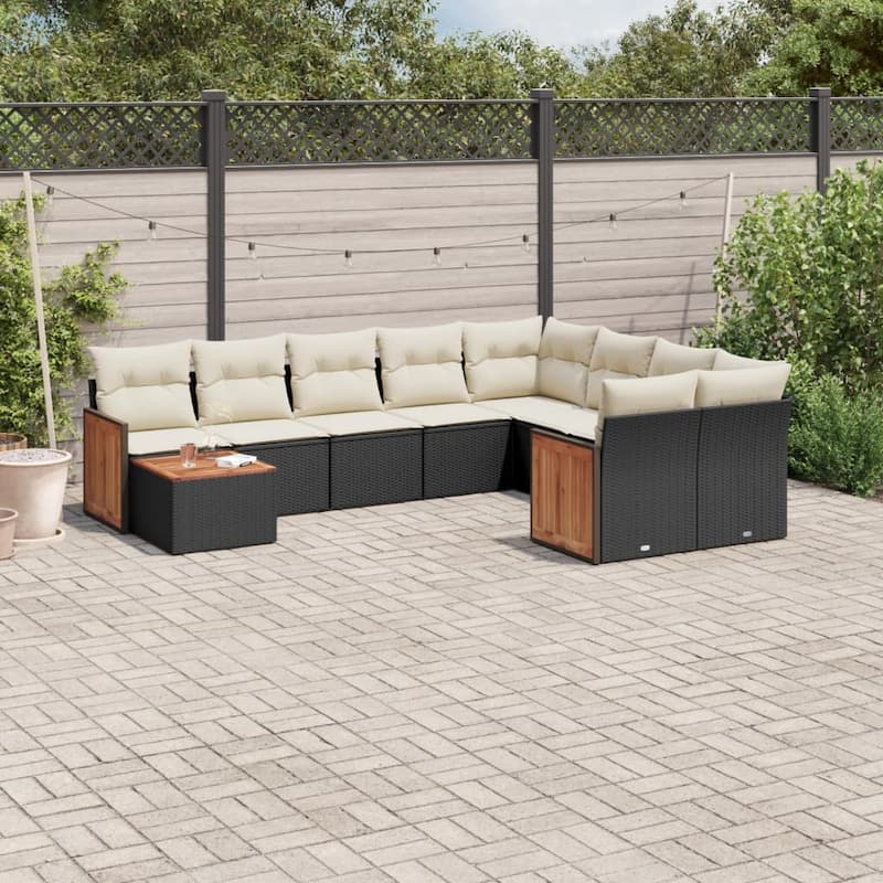 vidaXL Patio Sofa Set with Cushions Outdoor Furniture 10 Piece Poly Rattan - 21.7 x 21.7 x 14.6