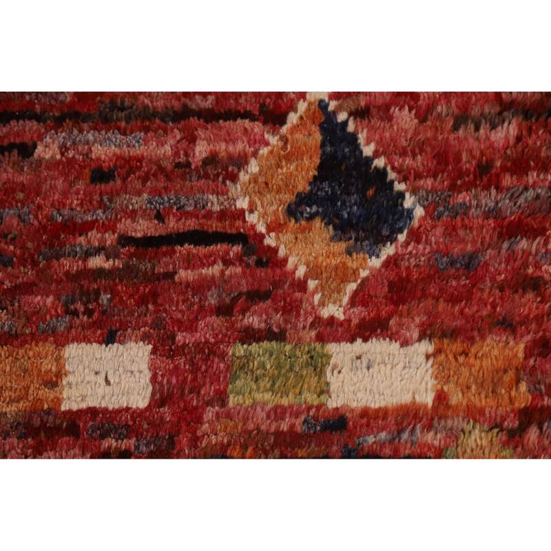 Hand Knotted Oriental 100% Wool Carpet Modern Tribal Red Moroccan Area Rug - 9' 11'' X 6' 9''