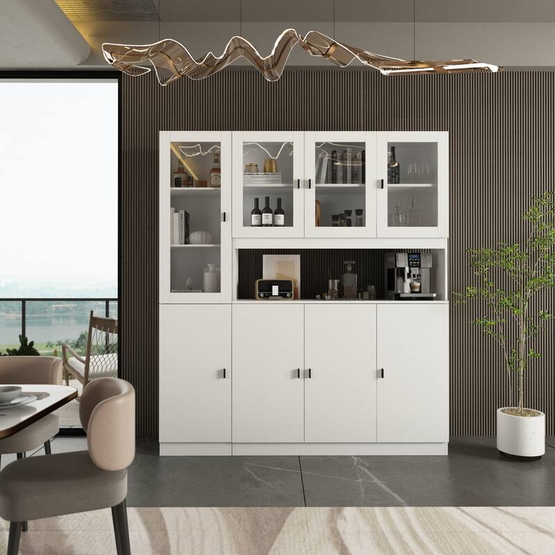 Timechee Combined Bookcase Display Cabinet Pantry Kitchen Cabinet - 8Doors-9Shelf