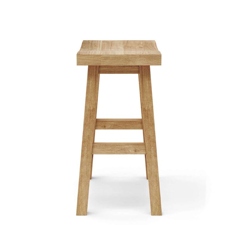 Alpine Inspired Counter Stool with Rectangular Teak Wooden Seat, Comfortable Bar Chair for Kitchen or Dining Room