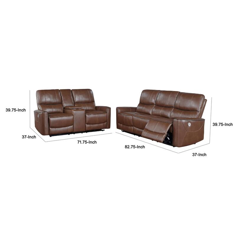 Lima 2pc Power Reclining Sofa and Loveseat Set, Brown Faux Leather