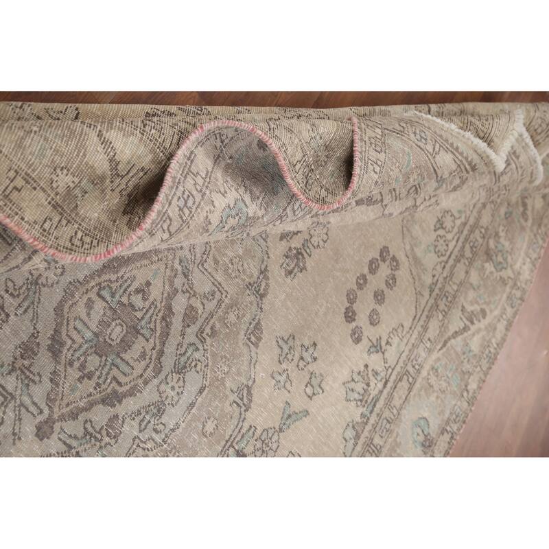 Hand Knotted Oriental 100% Wool Carpet Traditional Medallion Beige & Ivories Tabriz Area Rug - 9' 11'' X 6' 2''