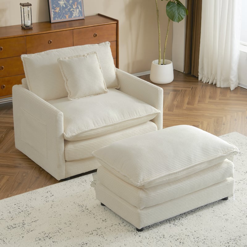 Corduroy Chair with Ottoman & Storage