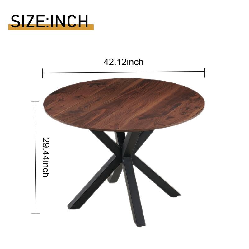 42 Inch Dining Table With Round Table Top and Steel Cross Legs - 29"H x 42"L x 42"W