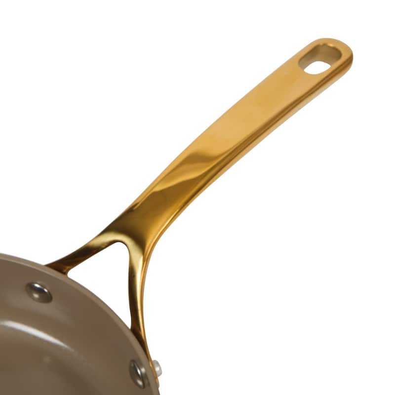 Bloomhouse Pots and Pans Heavy Duty Aluminum Premium PFA Free Ceramic Nonstick - Cappucino Cream with Gold Handle