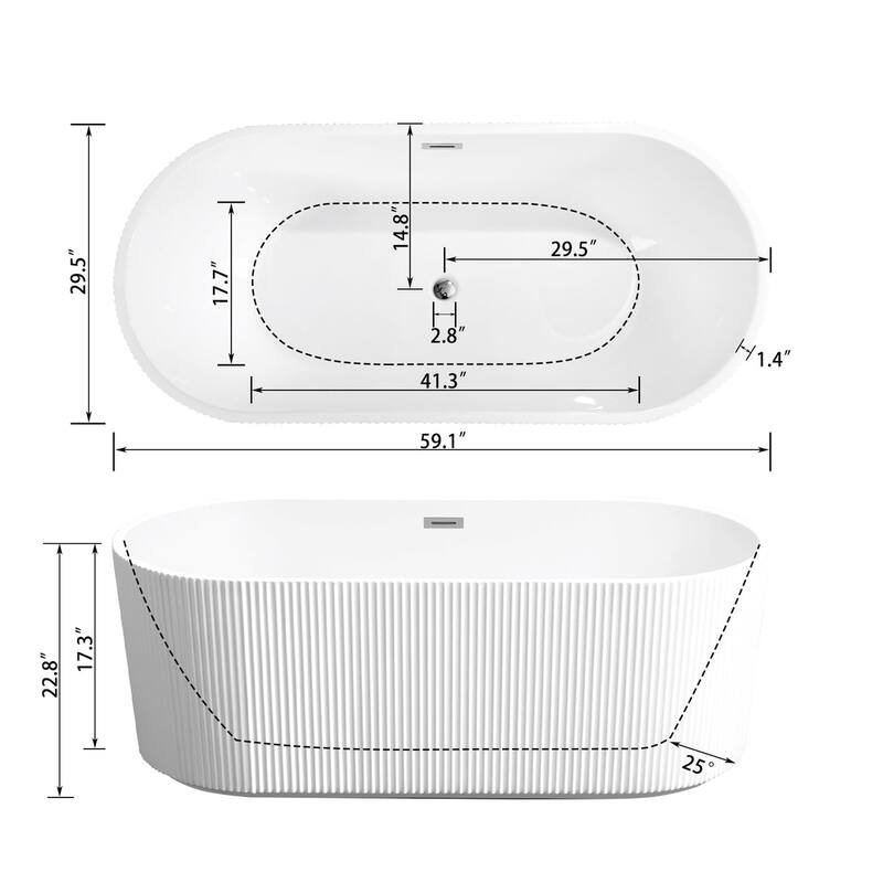 Acrylic Freestanding Flatbottom Soaking Bathtub in Glossy White