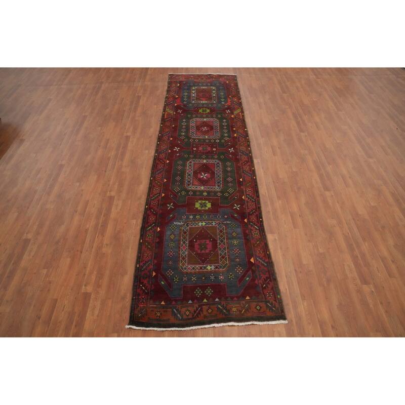 Hand Knotted Oriental 100% Wool Carpet Traditional Tribal Red Ardebil Runner Rug - 12' 11'' X 3' 8''