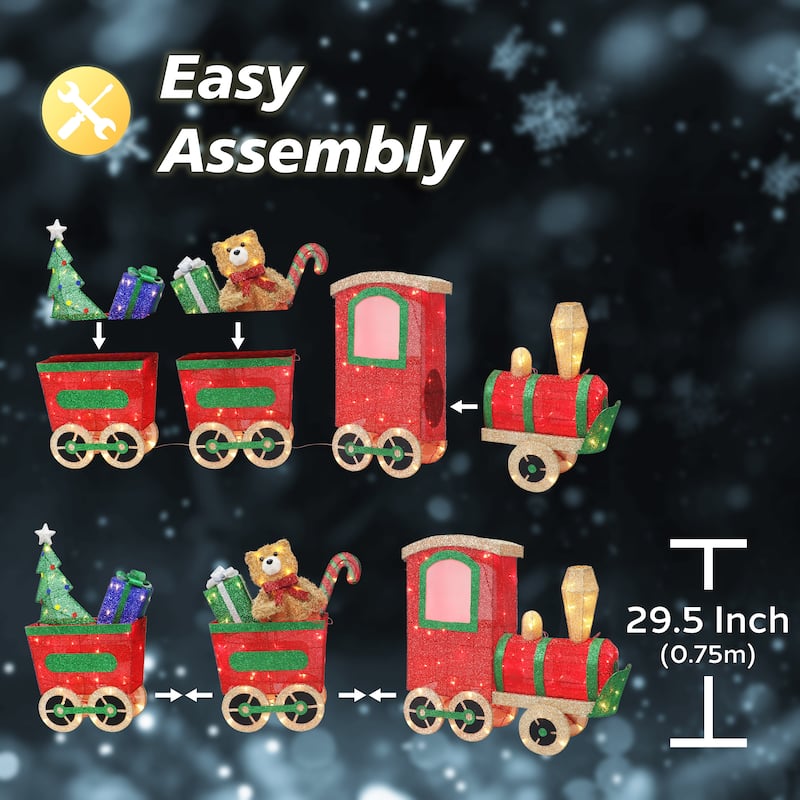 Puleo International Lighted Outdoor Wire Frame Train with Presents