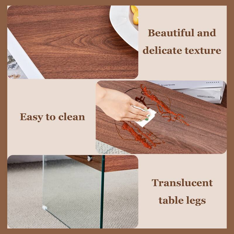Multifunctional Lift-Top Coffee Table with Tempered Glass Legs, Rectangular Living Room Table 2-Tier Center Table