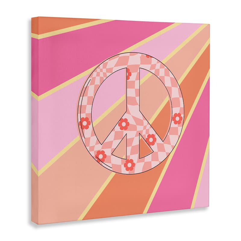 Stupell Beaming Floral Peace Symbol Canvas Wall Art Design By Jesse Keith