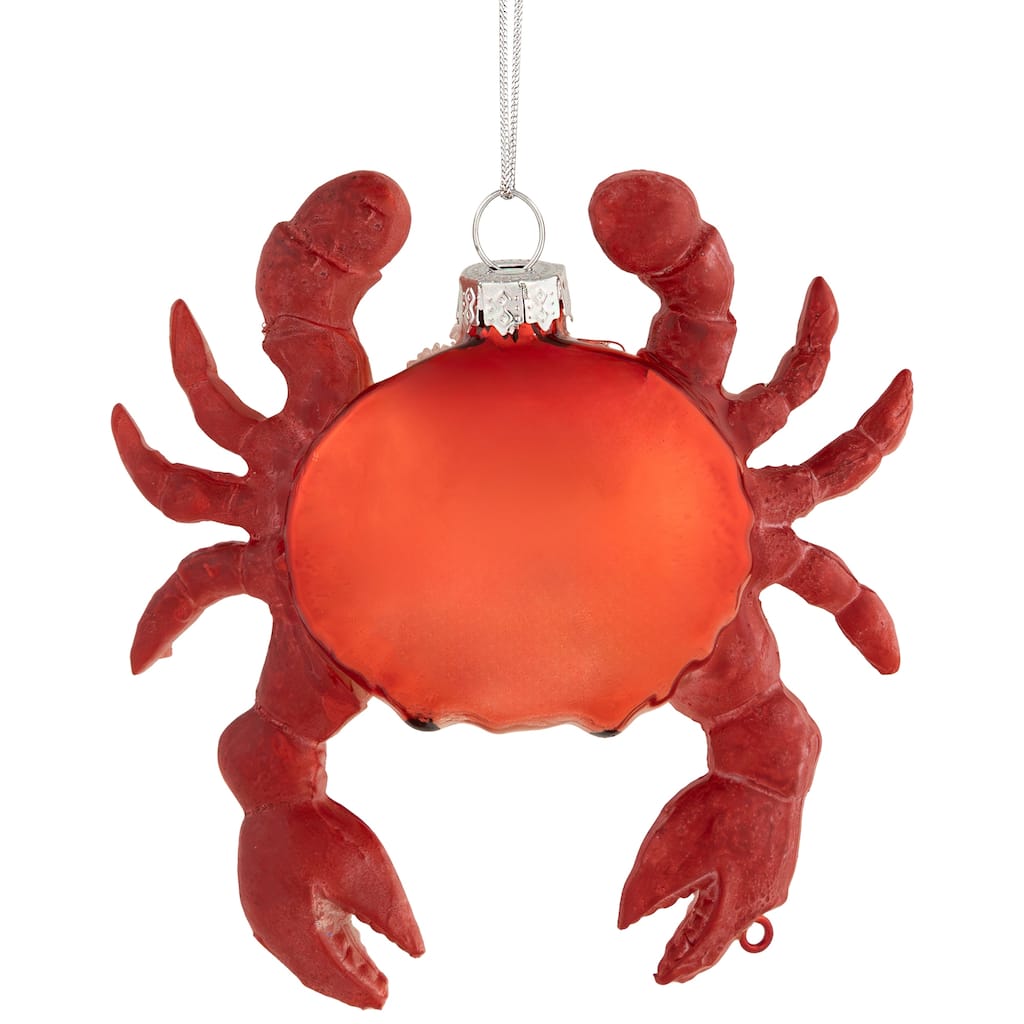 Shelled Crab Glass Christmas Ornament - 4" - Red