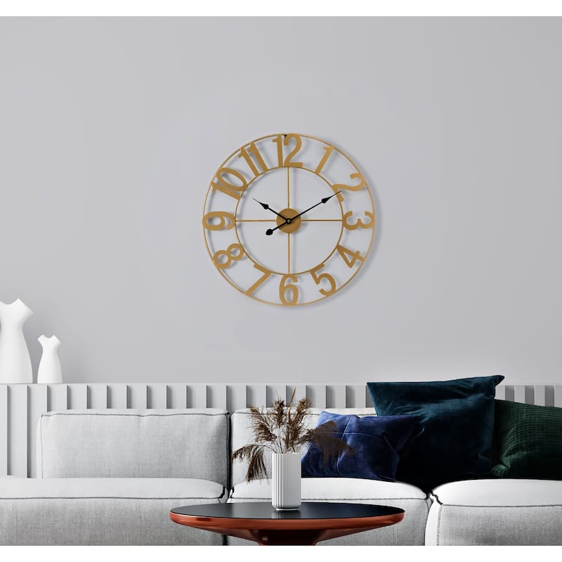 Sorbus Large 16 inch Decorative Round Analog Wall Clock Battery Operated With Numeral Style Design - 16" - Gold