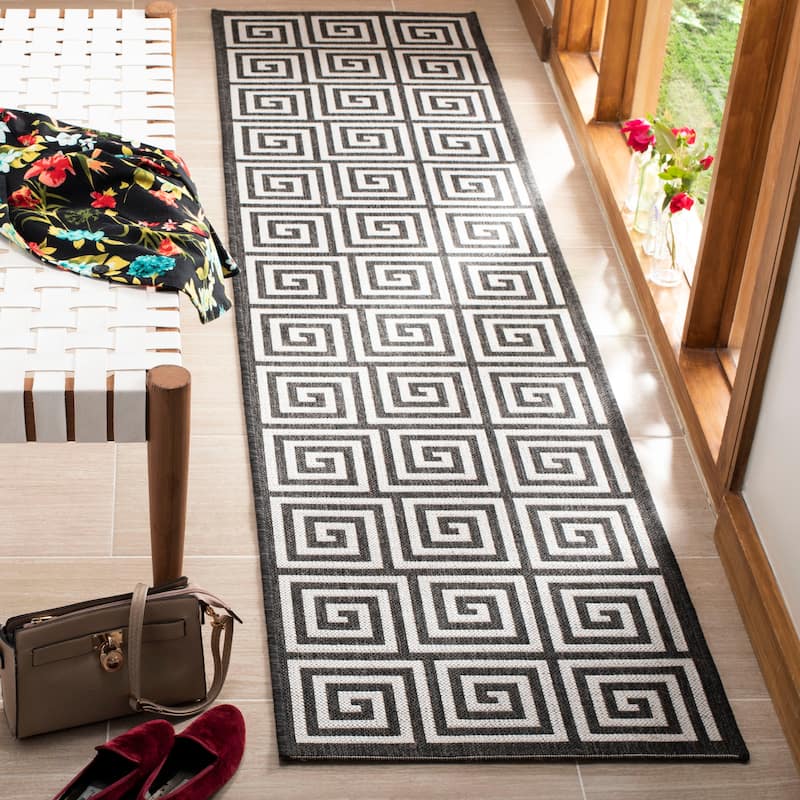 SAFAVIEH Linden Cathy Indoor/ Outdoor Waterproof Patio Backyard Rug - 2'2" x 8' Runner - Light Grey/Charcoal