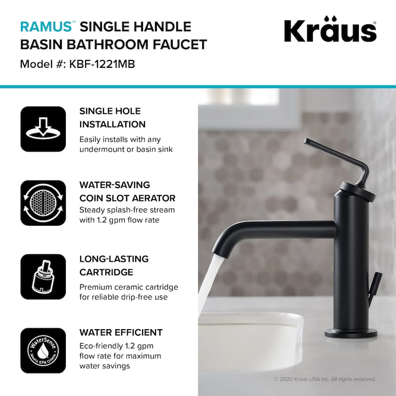 Kraus Ramus 1.2 GPM Single Hole Bathroom Faucet with Pop-Up Drain