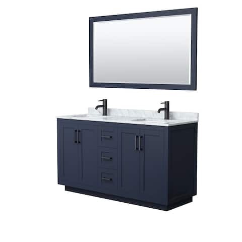 Miranda Bathroom Vanity Set, White Carrara Marble Top, 58-Inch Mirror
