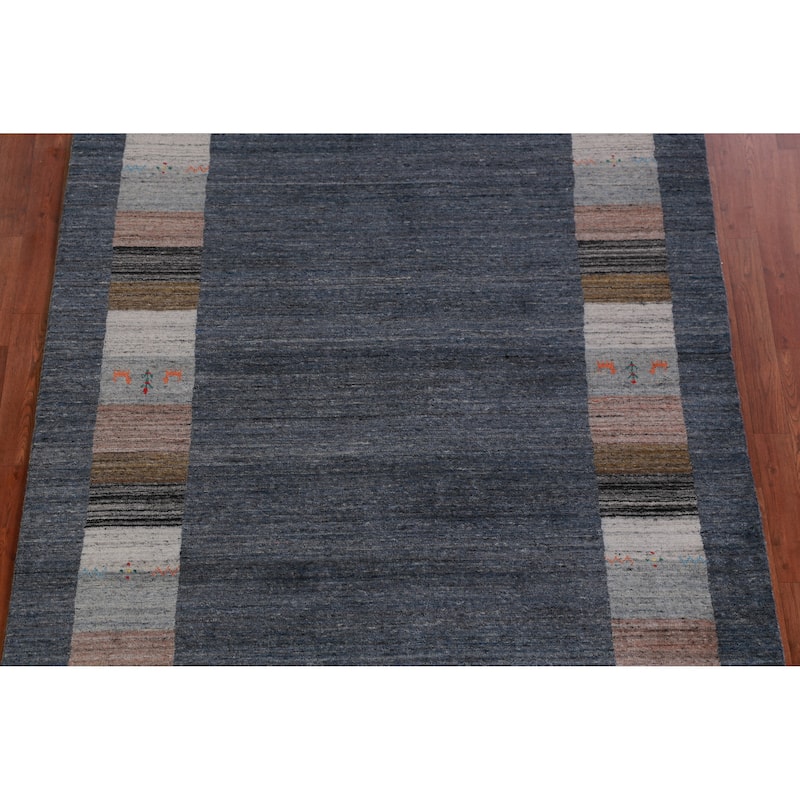 Hand Knotted Oriental 100% Wool Carpet Tribal Tribal Navy Blue & Blues Gabbeh Area Rug - 10' 0'' X 5' 6''