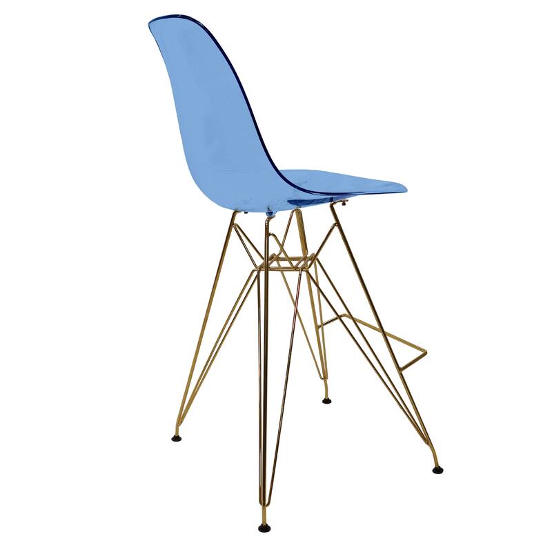 Cresco Modern Ergonomic Acrylic Gold Finish Steel Frame Barstool with Footrest, Sleek Design for Kitchen or Home Bar Seating