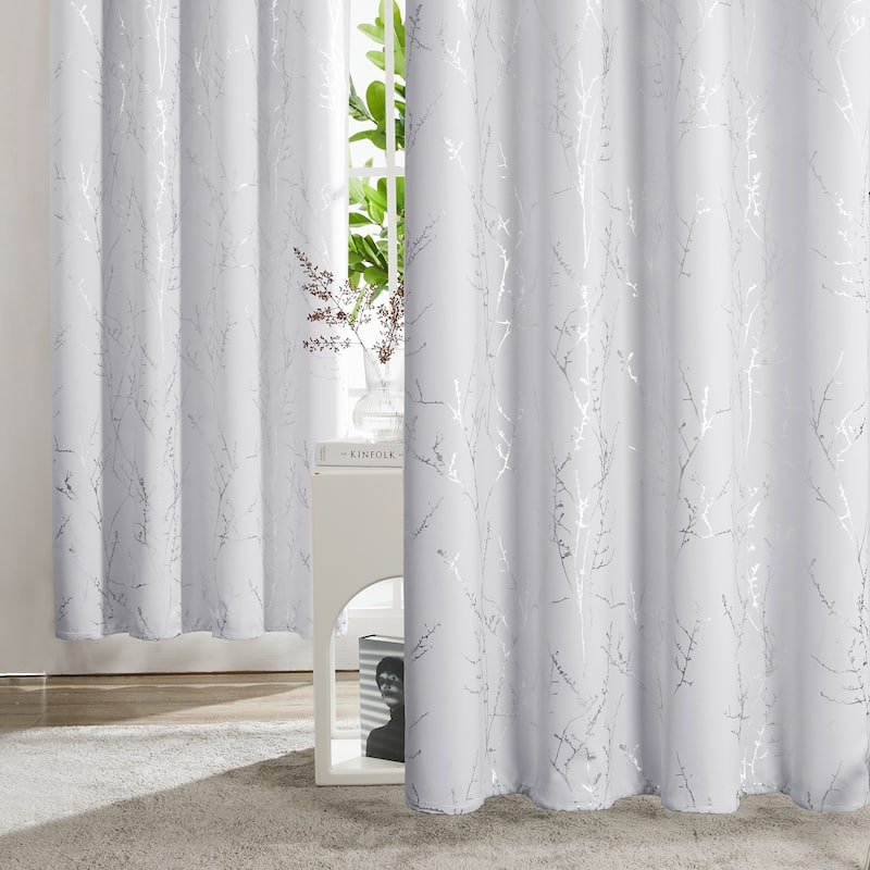 Deconovo Blackout Silver Tree Twigs Curtains(2 Panel)