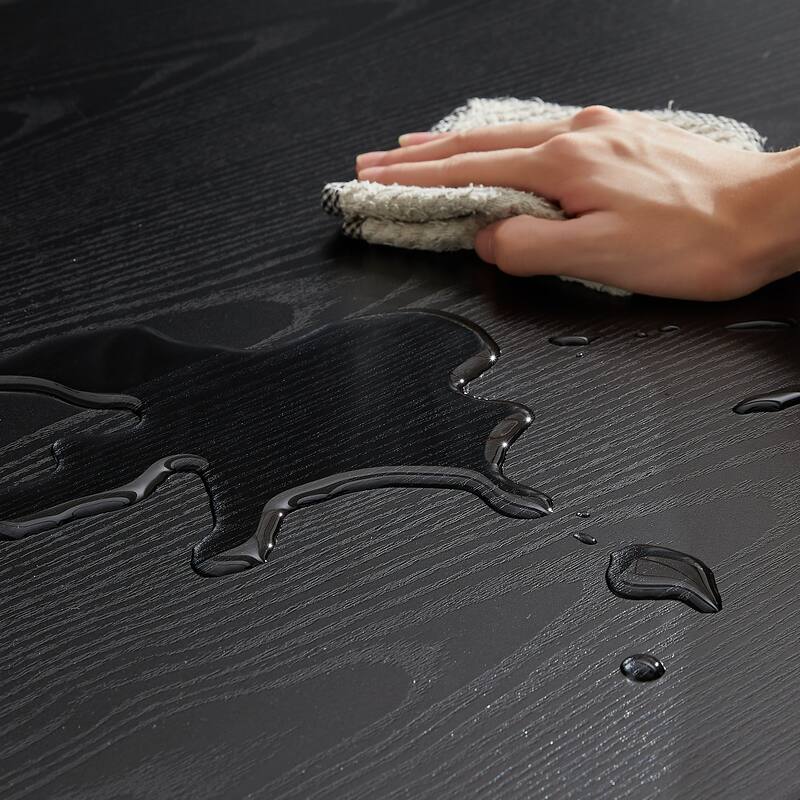 Anmytek 3 Piece Dining Table Set with 2 Benches Black Wood Grain Metal Frame Compact Rectangular Kitchen Table Set