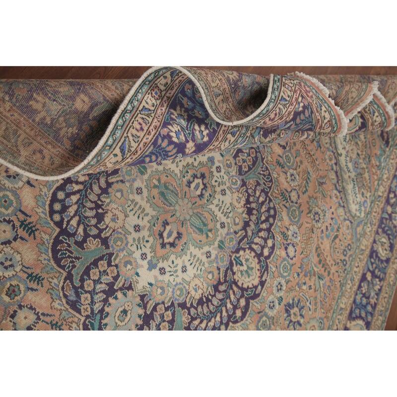 Hand Knotted Oriental 100% Wool Carpet Traditional Floral Pink Tabriz Area Rug - 11' 3'' X 8' 3''