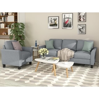 Fabric Living Room Sofa Set with Stable Armrests, Chair, and 3-Seat ...